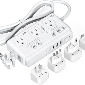 220V to 110V Voltage Converter, TESSAN Universal Travel Adapter with 4 USB Charger (1 USB C), 3 AC Sockets and EU/UK/AU/IT Plug Power Adaptor, Step Down Transformer Outlet Converters for International
