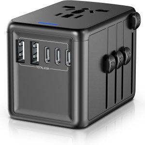 Universal Travel Adapter, 6.0A 30W International Power Adapter, 5 USB C/A Ports + AC Outlets for All USB Devices, Type I C G A Plugs 110V 220V A/C, European Travel Plug Adapter for 200+ Countries