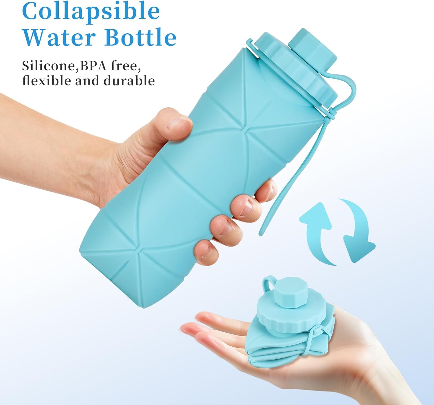YCT Collapsible Silicone Travel Water Bottle 20oz (600ml), Reuseable Leakproof BPA Free Foldable Sports Bottle, with Carrying Strap, Dark Gray + Purple - Image 2