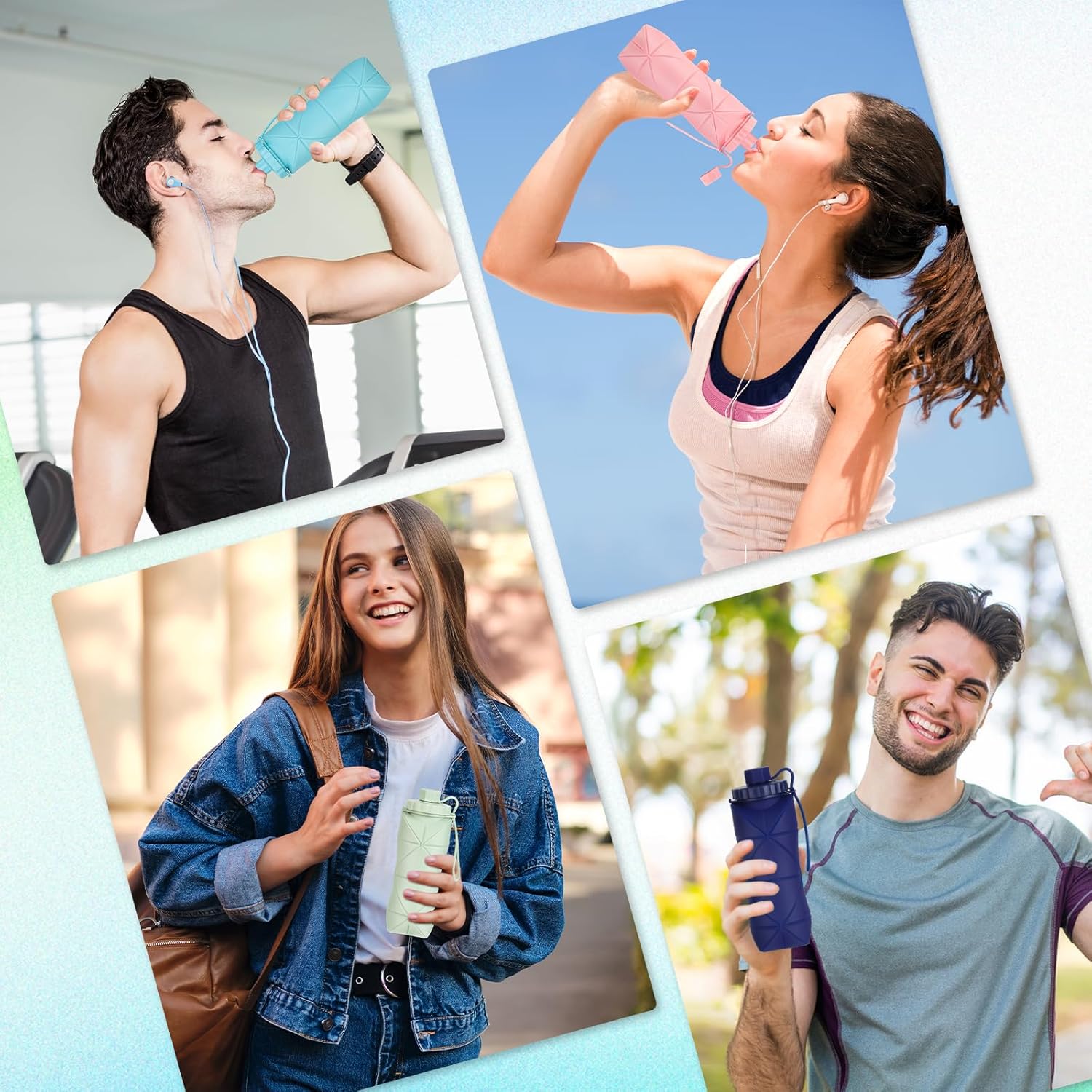 YCT Collapsible Silicone Travel Water Bottle 20oz (600ml), Reuseable Leakproof BPA Free Foldable Sports Bottle, with Carrying Strap, Dark Gray + Purple - Image 6